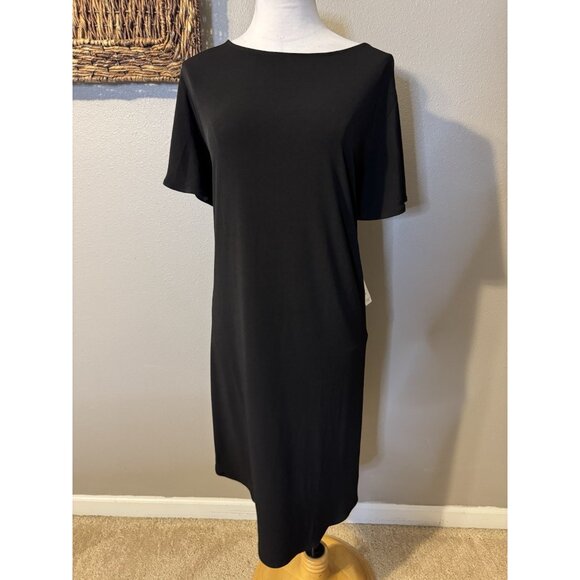 Chicos Shift Dress 4 XL Black Washable Kimono Short Sleeve Washable NEW - Picture 3 of 10